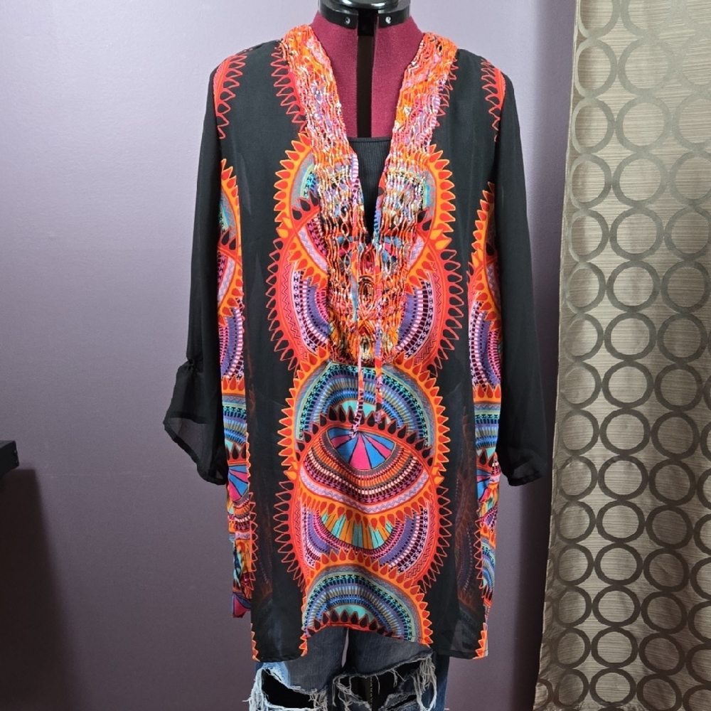 Colorful Patterned Women's sheer Top